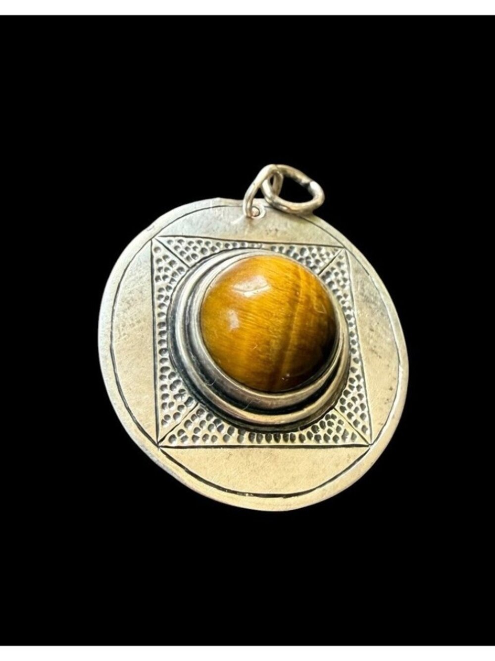 Sterling Silver Tiger's Eye Round Dome Gemstone Jewelry Pendant Charm Vintage